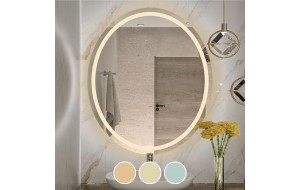 Επιτοίχιος οβάλ καθρέπτης με ενσωματωμένο φωτισμό και σύστημα αφής για επιλογή απόχρωσης LED 60x70 εκ