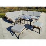 Salsa Corner σετ καθιστικό κήπου με καναπέ γωνία δύο σκαμπό και τραπεζάκι με μεταλλικό σκελετό και μαξιλάρια σετ πέντε τεμαχίων