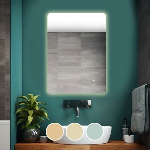 Επιτοίχιος ορθογώνιος καθρέπτης με ενσωματωμένο φωτισμό και σύστημα αφής για επιλογή απόχρωσης LED 60x80 εκ