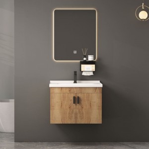 Idea 3 σετ έπιπλο μπάνιου με πάγκο σε φυσική απόχρωση νιπτήρα μπαταρία και καθρέπτη με LED φωτισμό