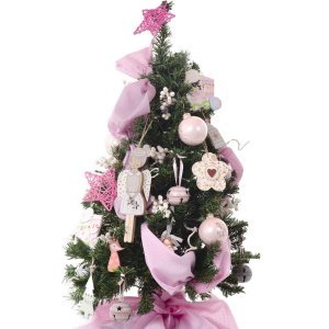 Pink Angel έτοιμο στολισμένο mini Χριστουγεννιάτικο δεντράκι με λαμπάκια 70 εκ