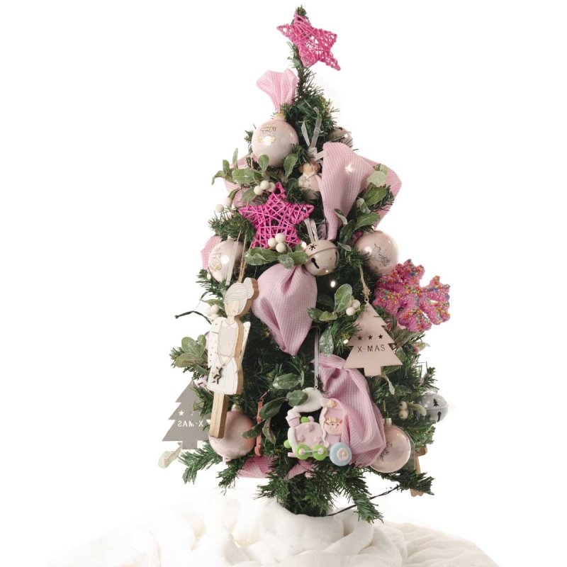 Pink Angel έτοιμο στολισμένο mini Χριστουγεννιάτικο δεντράκι με λαμπάκια 70 εκ