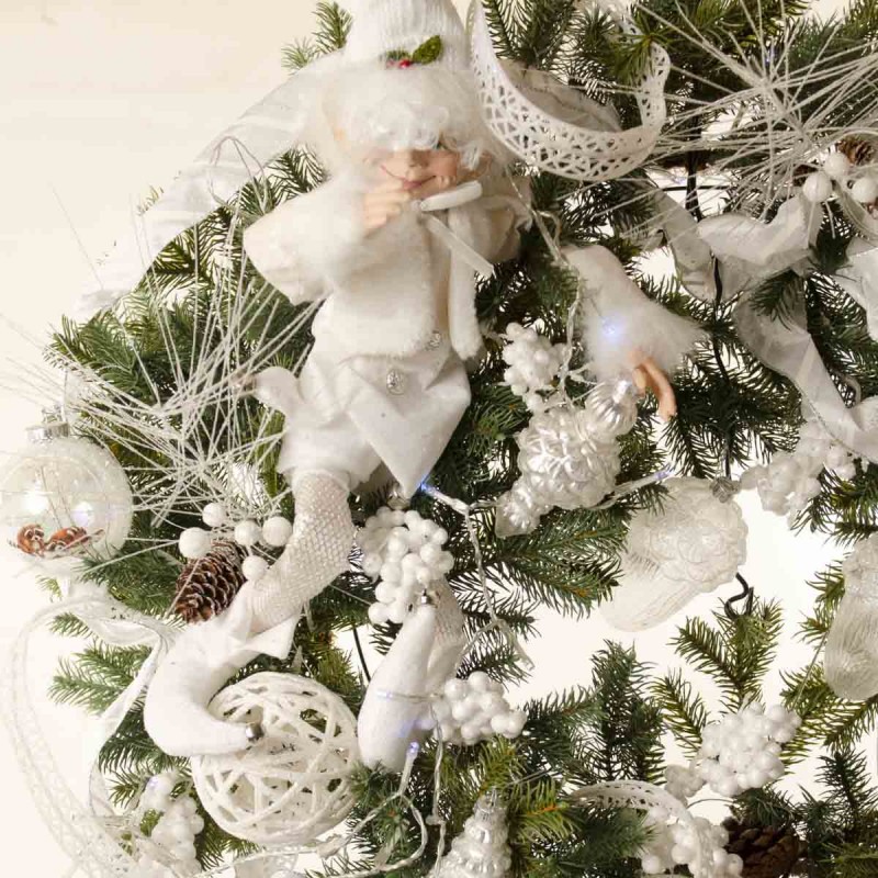 Snowy Harlequin έτοιμο στολισμένο Χριστουγεννιάτικο στεφάνι full plastic με λαμπάκια 90 εκ