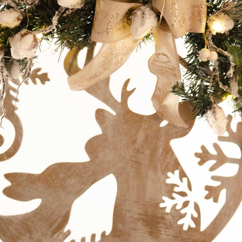 Ξύλινο στολισμένο Χριστουγεννιάτικο στεφάνι με παραστάσεις και led λαμπάκια 40x48 εκ
