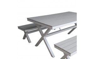 Karmen σετ τριών τεμαχίων τραπέζι και πάγκοι αλουμινίου με polywood