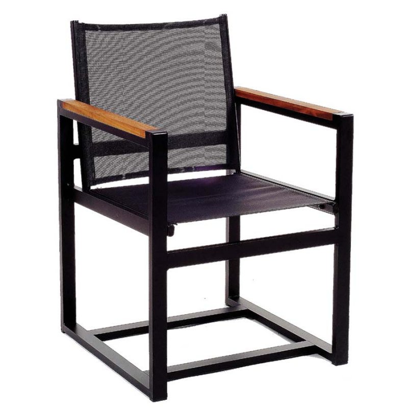 Πολυθρόνα αλουμινίου με textilene και ξύλινα μπράτσα