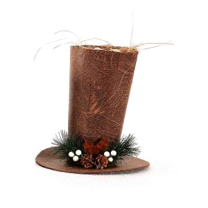 Διακοσμητικό χριστουγεννιάτικο καφέ καπέλο από ύφασμα με φωλιά στην κορυφή του 32 εκ