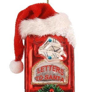 Στολίδι χριστουγεννιάτικο γυάλινο ταχυδρομικό κουτί με καπέλο Άι Βασίλη σε κόκκινο χρώμα 5x4x12 εκ