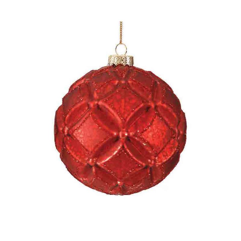 Γυάλινη ανάγλυφη κόκκινη χριστουγεννιάτικη μπάλα 10 εκ
