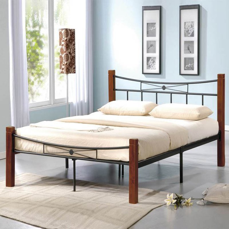 Flora κρεβάτι διπλό μεταλλικό μαύρο με ξύλο καρυδί 160x200 εκ