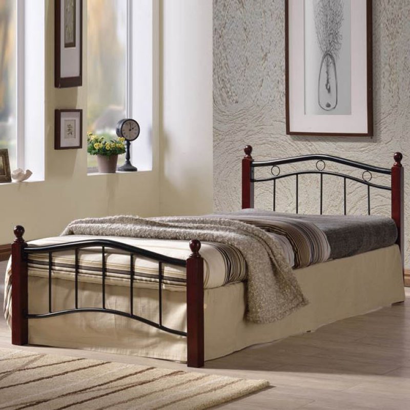 Victor κρεβάτι ημίδιπλο μεταλλικό μαύρο ξύλο καρυδί 110x200 εκ
