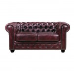 Διθέσιος δερμάτινος καναπές τύπου Chesterfield antique red 160x92x72