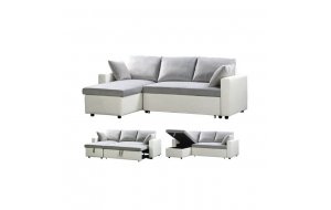 Montreal καναπές κρεβάτι γωνία αριστερή και δεξιά pu λευκό micro γκρι