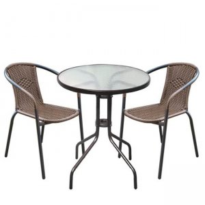 Baleno σετ τραπέζι και 2 πολυθρόνα μεταλλική καφέ brown wicker φ60 ε&kappa