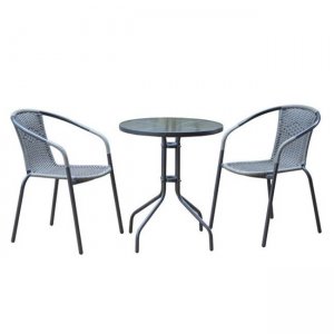 Baleno σετ τραπέζι και 2 πολυθρόνα μεταλλική γκρι mixed grey wicker φ60 &epsi
