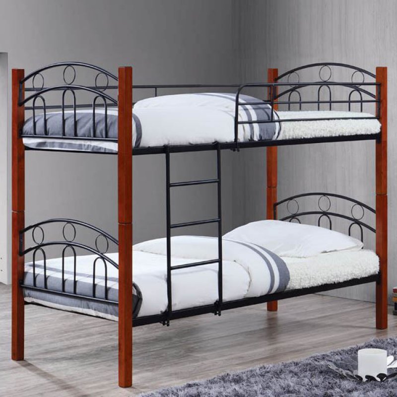 Norton κρεβάτι κουκέτα μεταλλικό μαύρο με ξύλο καρυδί 90x190
