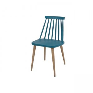 Lavida καρέκλα με ξύλινα πόδια και μπλε κάθισμα πολυπροπυλενίου