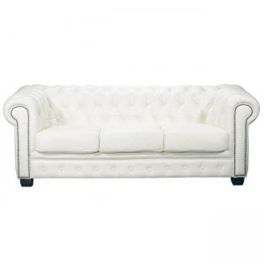 Chesterfield 689 τριθέσιος καναπές με δέρμα λευκό 201x92x72 εκ
