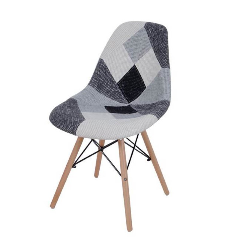 Art Wood καρέκλα pp με ύφασμα patchwork σε λευκό και μαύρο συνδυασμό