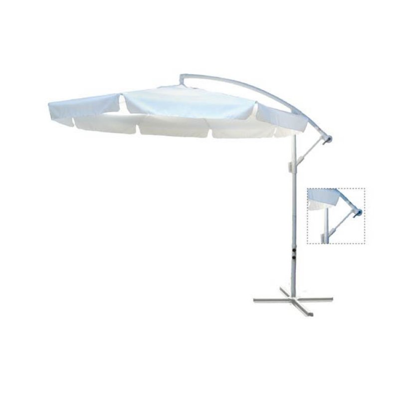 Επαγγελματική ομπρέλα παραλίας με σκελετό αλουμινίου λευκή με ύφασμα λευκό και μεταλλική βάση φ300 εκ