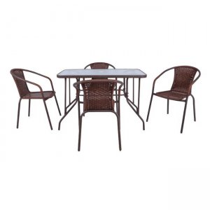 Baleno σετ τραπέζι με τέσσερις πολυθρόνες μεταλλικό με wicker καφέ 110x60x71 εκ