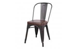 Relix καρέκλα από μέταλλο μαύρο antique και δερματίνη σε σκούρο καφέ χρώμα 45x51x82 εκ
