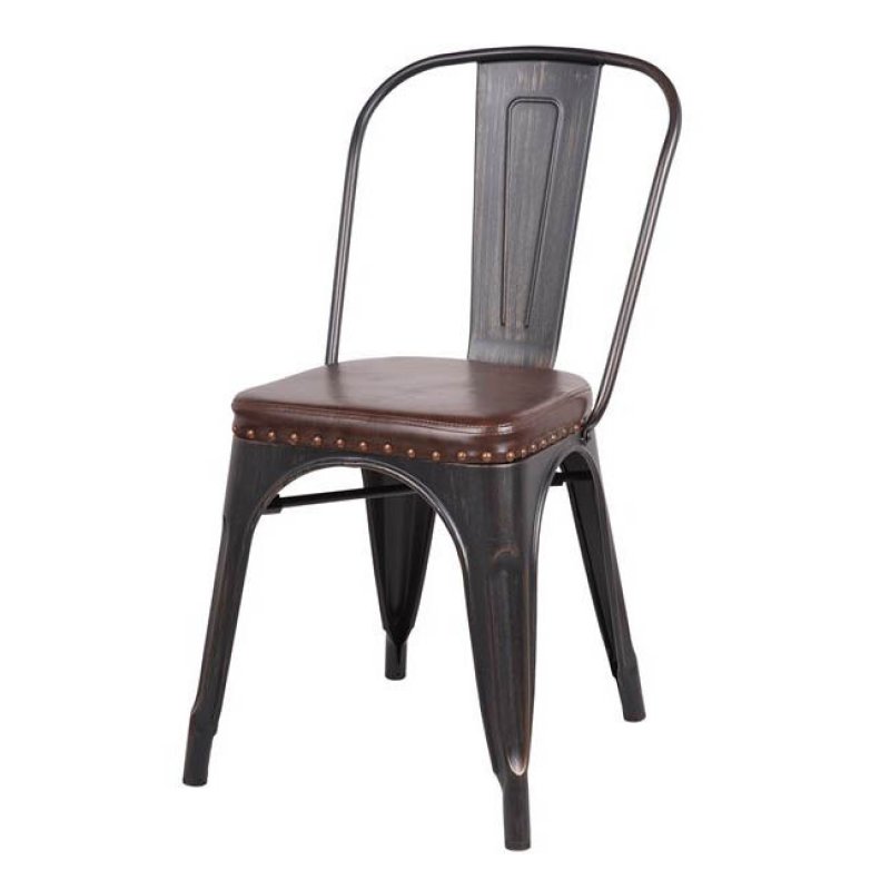 Relix καρέκλα από μέταλλο μαύρο antique και δερματίνη σε σκούρο καφέ χρώμα 45x51x82 εκ