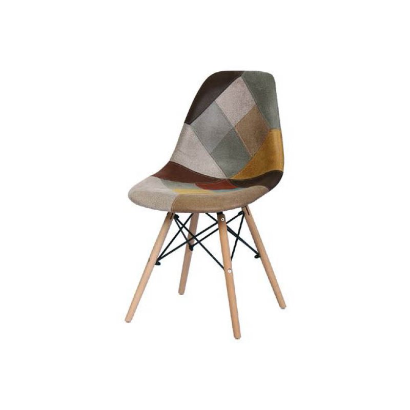 Art wood καρέκλα pp, με ύφασμα patchwork καφέ