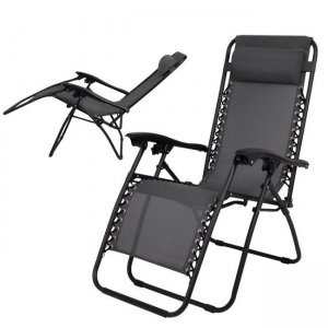 Super relax πολυθρόνα με υποπόδιο μέταλλο ανθρακί textilene γκρι