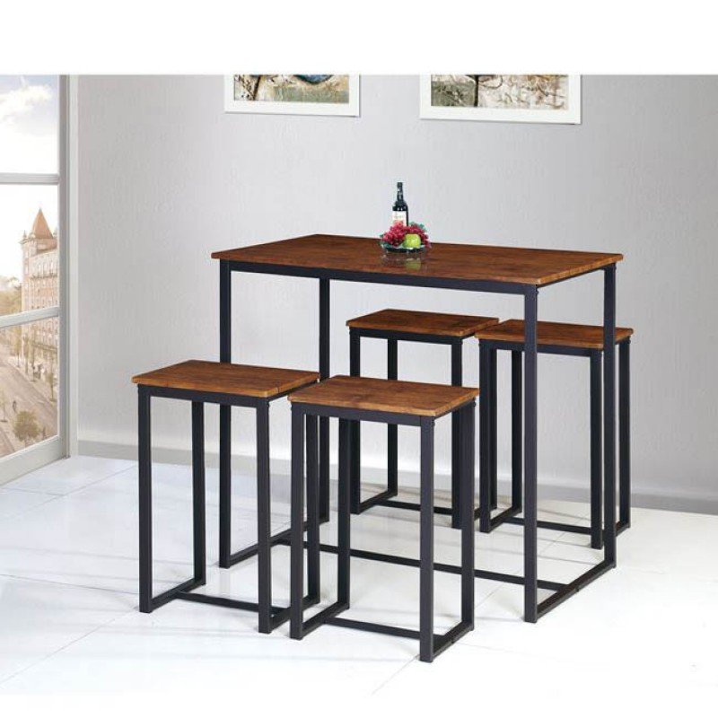 Henry set bar τραπέζι 100X60cm και 4 σκαμπώ μεταλλικά σκούρο καφέ καρυδί