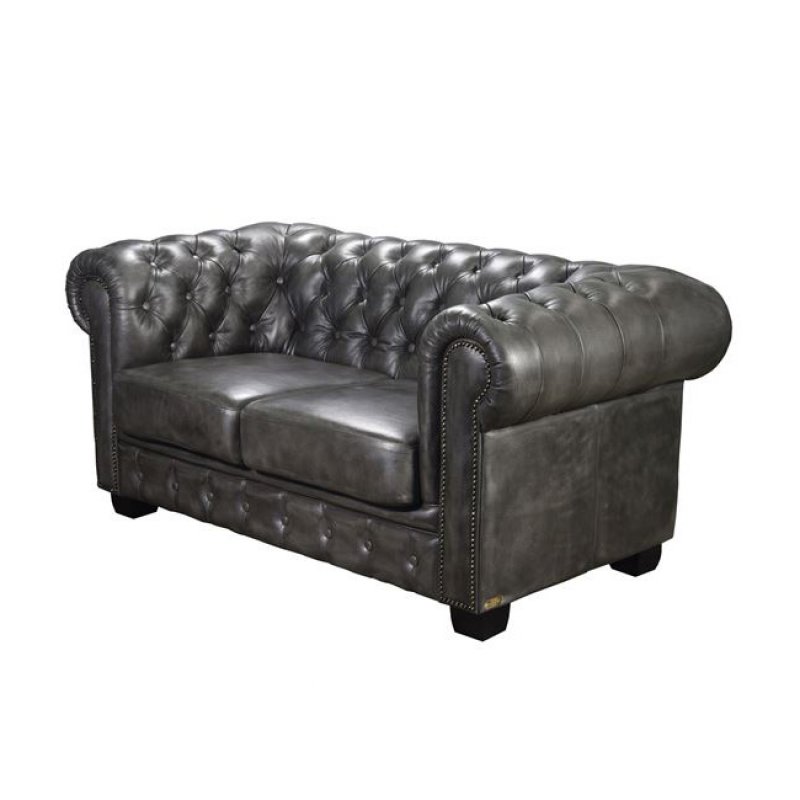 Διθέσιος καναπές τύπου Chesterfield με δέρμα antique grey 160x92x72 εκ