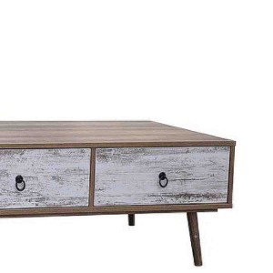 Τραπεζάκι σαλονιού από ξύλο με δύο συρτάρια σε λευκό χρώμα 100x51x39 εκ