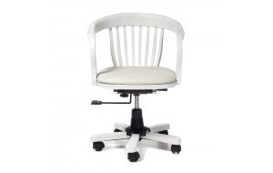 Καρέκλα γραφείου ξύλινη περιστρεφόμενη με δερμάτινο κάθισμα σε λευκή πατίνα 54x46x80 εκ