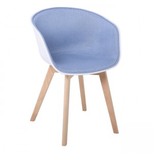 Optim πολυθρόνα PP σε λευκό χρώμα με μπλε ύφασμα και ξύλινα πόδια 54x51x79 εκ