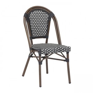 Paris καρέκλα bistro με σκελετό από αλουμίνιο σε καρυδί χρώμα και wicker ασπρόμαυρο 46x54x88 εκ