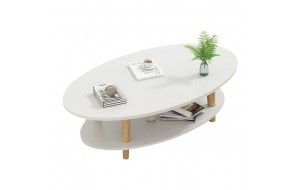 Fine τραπεζάκι σαλονιού καθιστικού με ράφι σε λευκό χρώμα με πόδια σε φυσική απόχρωση 100x50x43 εκ