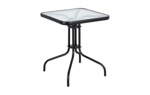 Baleno τραπέζι εξωτερικού χώρου με μεταλλικό σκελετό σε μαύρο χρώμα και γυαλί tempered 70x70x70 εκ