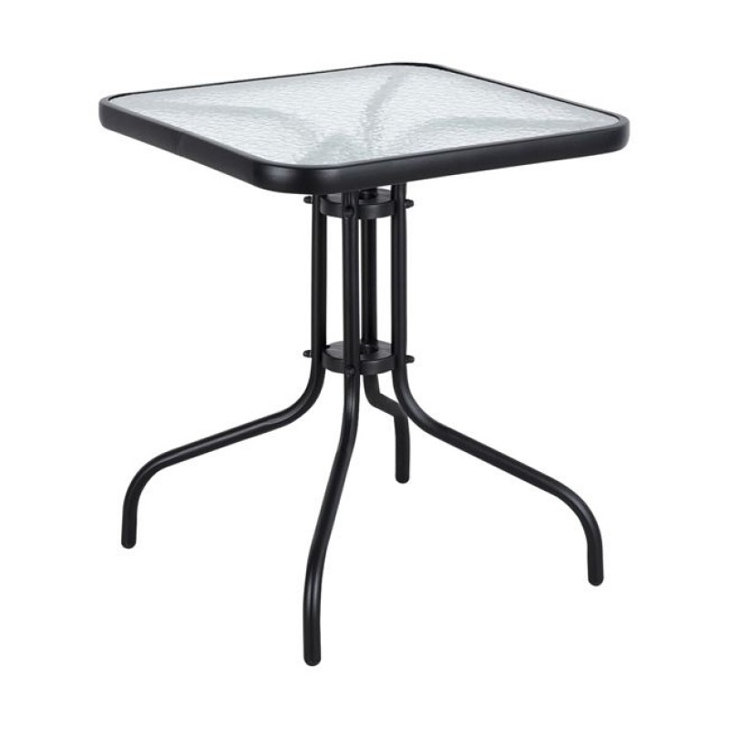 Baleno τραπέζι εξωτερικού χώρου με μεταλλικό σκελετό σε μαύρο χρώμα και γυαλί tempered 70x70x70 εκ