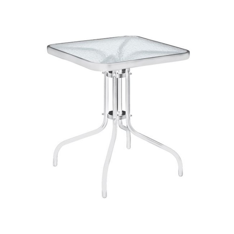 Baleno τραπέζι εξωτερικού χώρου με μεταλλικό σκελετό λευκό και γυαλί tempered 70x70x70 εκ