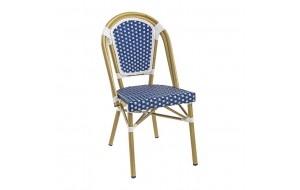 Paris καρέκλα στοιβαζόμενη bistro με σκελετό από αλουμίνιο σε καφέ χρώμα και wicker λευκό με μπλε 46x54x88 εκ