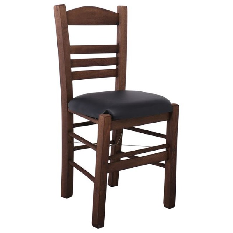 Σίφνος καρέκλα από οξιά σε καρυδί απόχρωση και μαύρο κάθισμα pu 41x45x88 εκ