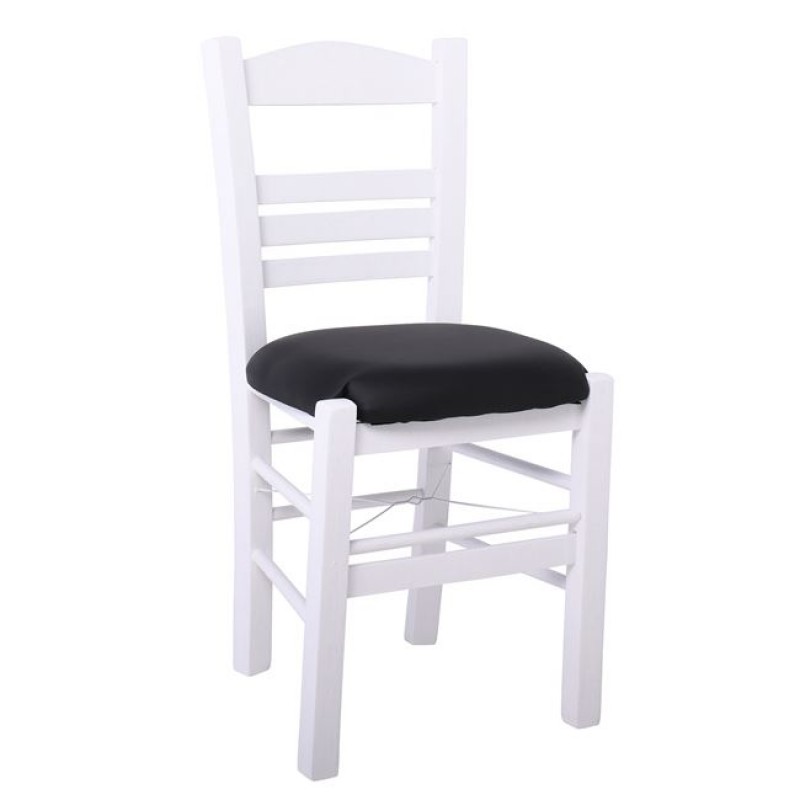 Σίφνος καρέκλα από οξιά σε λευκή απόχρωση και μαύρο κάθισμα pu 41x45x88 εκ