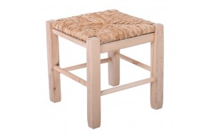 Σκαμπό χαμηλό ταβέρνας βοηθητικό ξύλινο σε φυσική απόχρωση με ψάθινο κάθισμα 35x35 εκ