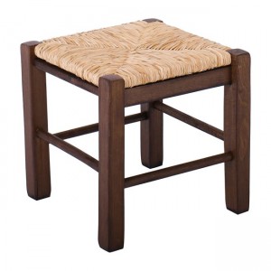 Σκαμπό χαμηλό ταβέρνας βοηθητικό ξύλινο σε καφέ απόχρωση με ψάθινο κάθισμα 35x35 εκ
