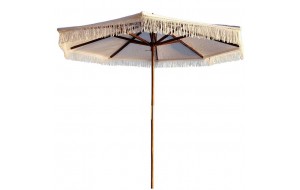 Ομπρέλα ξύλινη με πανί πλεκτό μακραμέ μπεζ 200 εκ