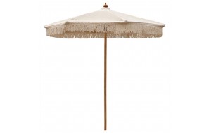 Ομπρέλα ξύλινη με πανί πλεκτό μακραμέ μπεζ 250 εκ