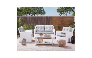 Sunny σετ καθιστικό κήπου λευκό wicker με μαξιλάρια γκρι 148x83x85 εκ
