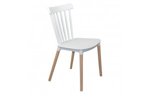 Lina καρέκλα τραπεζαρίας κουζίνας pp λευκή με πόδια από οξυά σε φυσική απόχρωση 44x51x84 εκ