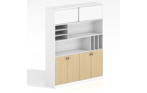 Thesis βιβλιοθήκη γραφείου λευκή με ντουλάπια σε φυσική απόχρωση 160x40x200 εκ