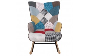 Alma Rocking μπερζέρα καθιστικού κουνιστή με ύφασμα patchwork πολύχρωμο 67x86x92 εκ